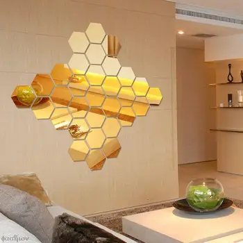 12Pcs משושה צורה אקריליק מראת קיר מדבקה רקע קישוט קיר הסלון במראה מדבקות מודרני עיצוב גיאומטרי