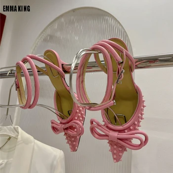 אביב/סתיו 2023 נשים נעלי אופנה פרפר-קשר צר בלינג משאבות קרוס-קשור מסמרת הבוהן מחודד משאבות