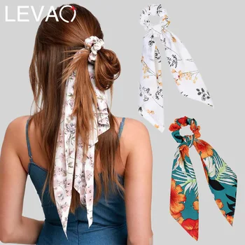 Levao פרח הדפסה שיער צעיף קשת הגומיות צמה לשיער לנשים אביזרי שיער Bowknot אלסטי שיער החבל Hairbands