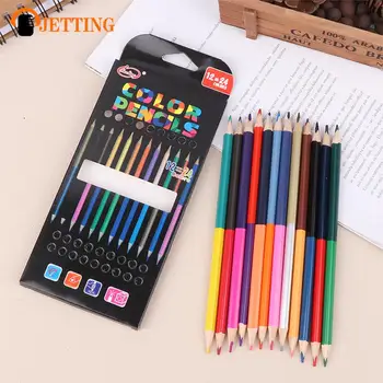 12Pcs 24Colors דו-ראשי צבע עיפרון עופרת עץ צבעוניים עפרונות לציור נייר מכתבים למשרד אביזרים, ציוד לביה 