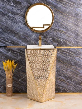 המעמד אגן אמבטיה מרפסת כיור משולב קומה רכוב צבע זהב אור יוקרה קרמיקה הפנים כביסה הבין-פלטפורמה אגן