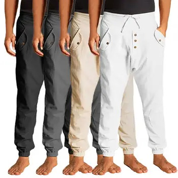 גבוהה המותניים אלסטית חגורת גברים מכנסי שרוך כיסים כפתורים עיצוב קיץ מכנסי טרנינג רחב הרגל דק ריצה מכנסיים אופנת רחוב