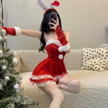 חג המולד אדום אישה שמלה מתוק באני ילדה Cosplay באני, סנטה קלאוס סקסית הלבשה תחתונה חדשה שנה ערב חג המולד תחפושת ארנב