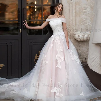 סגנון הנסיכה אפליקציה תחרה שמלות כלה לנשים 2023 מחוץ כתף טול שמלת נשף עבור כלות האימפריה מותן vestidos