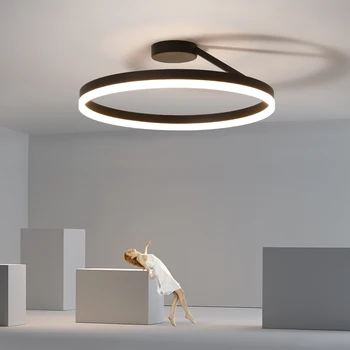 LED מודרנית לבן/שחור התקרה אור פשוט יחיד מעגל מנורת תקרה מסעדה חדר השינה, המטבח, הביתה גופי תאורה