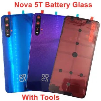עבור Huawei נובה 5T הסוללה כיסוי זכוכית קשה דלת אחורית המכסה האחורי דיור לוח תיק + מסגרת המצלמה עדשה+ מקורי מדבקה דבק