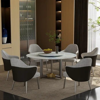 פשוט שילוב של שולחן אוכל, כיסא לשימוש ביתי, עגול נירוסטה שולחן עגול עשוי אבן polycrystalline