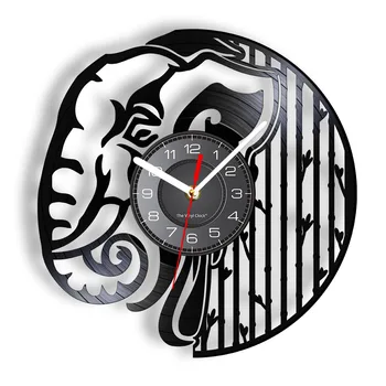 ספארי חיות של פיל שעון קיר עשוי ויניל שיא רטרו מוסיקה אלבום טבע עיצוב הבית השעון שקט ללא מתקתק שעון קיר