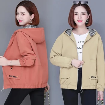 בגדי נשים אביב סתיו מעיל עליון 2023 חדש נשים מעיל רוח קוריאנית שיק רפוי מזדמנים עם ברדס מעיל נשים כל-התאמת המעיל