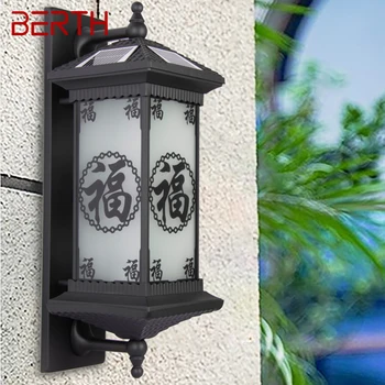 מעגן סולארי מנורות קיר מודרני סיני חיצוני שחור מנורות קיר אור LED אטימות IP65 הביתה וילה מרפסת חצר