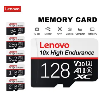 LENOVO כרטיס זיכרון 2TB מיקרו SD/TF 1TB 128GB 64GB מהירות גבוהה A1 V30 10X אחסון של מצלמה/טלפון/Tablet PC עם מתאם
