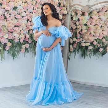 כחול לפרוע בהריון פוטושוט שמלות לנשף V צוואר קו לידה הלבשת לילה היולדת הלבשה תחתונה רחצה מקלחת תינוק