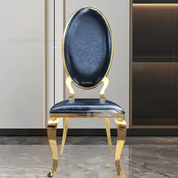 אור יוקרה זהב נירוסטה כסאות אוכל מודרניים פשוטים ריהוט חדר האוכל הנורדי בבית מלון עור מסעדה הכיסא