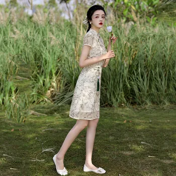 אלגנטי הקיץ Kawaii שיפור Cheongsam רטרו שיפון אקארד רקום היומי צ ' יפאו חצאית בסגנון סיני שמלה לנשים