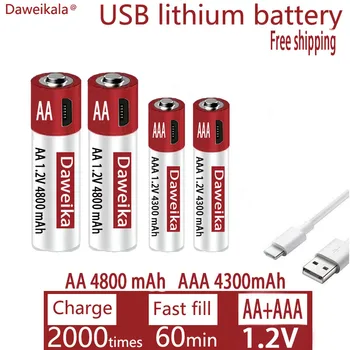 AA + AAA טעינת USB 1.2 V AA 4800mAh סוללת ליתיום נטענת שלט רחוק, עכבר צעצוע סוללה + משלוח חינם