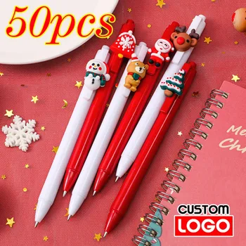 50pcs חג המולד כדור פלסטיק נקודת עט סמל מותאם אישית מתנת חג המולד עט המשרד חתימת עט סיטוני כיתוב חרוט שמו.