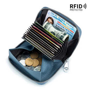 חדש נשים ארנקים נקבה עור אמיתי RFID אופנה ארנקים ארנק מטבעות מחזיקי כרטיס מוצק רוכסן התיק קיבולת גדולה התיק עם הכסף