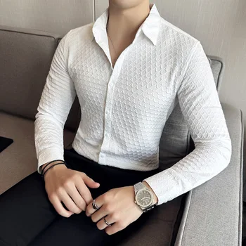 Camisas דה גבר בתוספת גודל 4XL-M חדש שרוול ארוך חולצות לבנות לגברים ביגוד 2023 עסקים מזדמנים ללבוש רשמי Chemise Homme