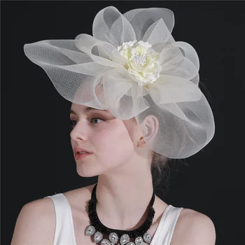 מסיבת התה כובעים לנשים Fascinators כובע הכנסייה אורגנזה פרח רשת קליפ קנטאקי דרבי סרט על קוקטייל החתונה המלכותית כובעים