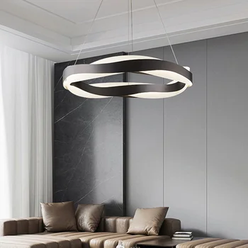 עיצוב יצירתי led מודרנית נברשת עבור סלון עגול עיצוב הבית השעיה חוט תאורה מוברש, זהב תליית מנורה