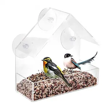 האכלה שקוף ציפור מזין האכלה כלי אקריליק כוס יניקה רכוב ציפורים כלי אוכל