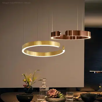 LED מודרנית נירוסטה ברק נברשת זהב/שחור טבעת תליון אור הביתה קישוט חדר השינה, הסלון תליית מנורה