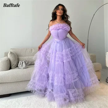 Bafftafe לבנדר רך טול נשף שמלות ערב נשים בשכבות חצאית קפלים ערב הסעודית שמלות ערב רשמית מסיבת חתונה שמלות