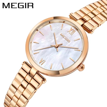 MEGIR מותג נשים צופות מזדמן שעון 30M עמיד למים קוורץ שעונים האופנה רוז זהב רצועת באיכות גבוהה נשים Wirst שעונים 85112