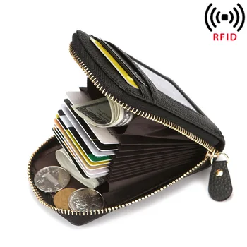 נשים כרטיס RFID שקית רב חריץ כרטיס רוכסן אפס ארנק מזהה כרטיס בנק, כרטיס אשראי Case כיסוי עור PU Lichee דפוס ארנק מטבעות