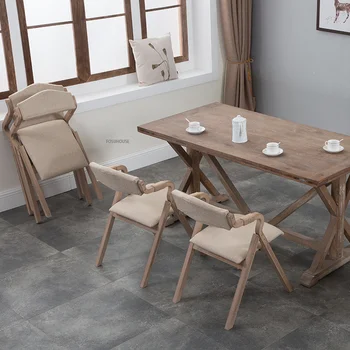 נורדי רהיטים מעץ מלא כסאות אוכל במטבח ריהוט פשוט רטרו קיפול משענת כיסא האוכל הביתה פנאי הכיסא Z