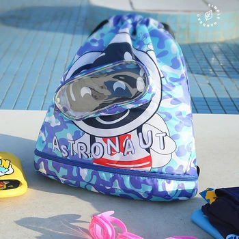 ילדים מצויר עמיד למים לשחות תיק עבור ילדים נשים רטוב יבש בגדים עם נעליים ומשקפי מגן נרתיק אחסון בריכת ספורט התרמיל
