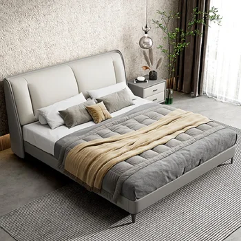 אור יוקרה נורדי עור מודרני ופשוט מיטה זוגית חדר השינה יחידה קטנה high-end המיטה