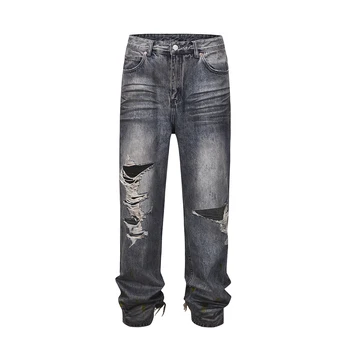 בלוי חור Distreesed חור גדול באגי ג 'ינס לגברים ונשים מכנסיים גבר אופנת רחוב Y2k מזדמנים ג' ינס מכנסיים גדולים