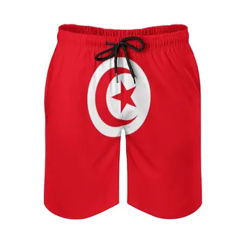 אנימה גברים קצרים חוף הדגל של תוניסיה חופשי אלסטי סיבתי חידוש הוואי מכנסי ריצה מתכוונן Drawcord לנשימה מהירה