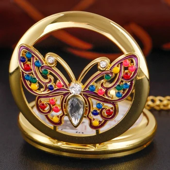 2023 חדש מעודן זהב פנינה פרפר קוורץ שעון כיס משובח יוניסקס שרשרת תליון שרשרת אביזרים תכשיטים מתנות