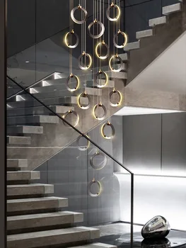 דופלקס מדרגות המנורה זמן נברשת זהב שחור מודרני מינימליסטי אור יוקרה תאורה יצירתיים וילה לופט סלון