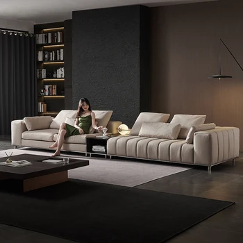 מעצב איטלקי בסלון ספה אור עור יוקרתי, פינת שילוב סלון גדול הספה מותאם אישית Meuble סלון ריהוט