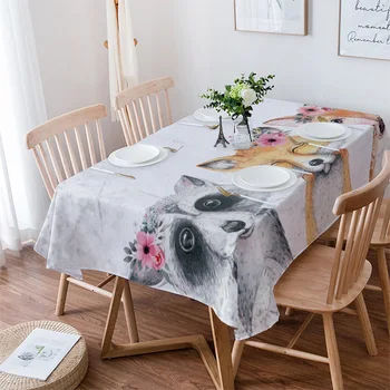 חיות חמודות דביבון פוקס ינשוף מפת שולחן עמיד למים שולחן אוכל מלבני סיבוב המפה הטקסטיל לבית של מטבח קישוט