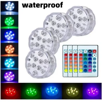 10Led RGB טבולות אור נשלט מרחוק המופעלת על סוללה מתחת למים לילה מנורה חיצונית עמיד למים קישוט אורות