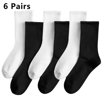 6 זוגות באמצע גרביים לגברים מוצק, צבע לבן, שחור אופנת רחוב Harajuku אופנה לנשימה מזדמנים גרביים