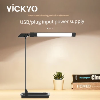 VICKYO LED מנורת שולחן USB Eye-care קריאה בלילה אור מגע מתג 3 צבע Dimmable מתקפל שולחן מנורות למחקר השינה