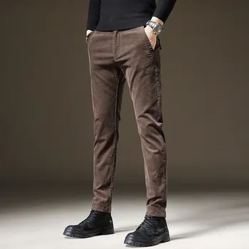 2023 חורף חדש של גברים מזדמנים מכנסיים עבה עם פליז דק הרגליים למתוח מכנסי קורדרוי גברים הגירסה הקוריאנית של המגמה המכנסיים