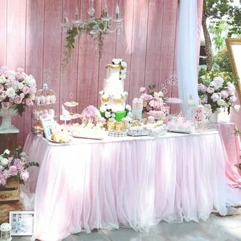 4FT/6FT/9FT סגול טול שולחן חצאית מסיבת חתונה טוטו שולחן בד מקלחת תינוק מין לחשוף מסיבת יום הולדת קישוט הבית