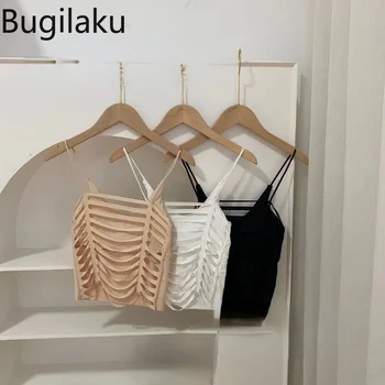Bugilaku אופנת רחוב, אופנה סקסית גופיות נשים Slim Fit חלול החוצה מוצק צבע החולצה הנשית פשוטה בתוך קרקעיות צים