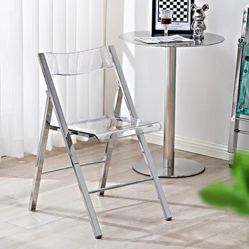 הנורדית המודרנית קיפול הכיסא בחדר האוכל אקריליק מינימליסטי כיסא פשוט יוקרה פלדת אל מרפסת חדר השינה Cadeira ריהוט הבית