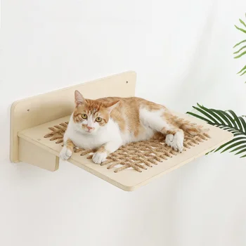 חתול למיטה קיר רכוב ערסל גדול חתולים או קיטי עץ, סיסל חבל קיר מדפים, מוטות המיטה רהיטים קופץ