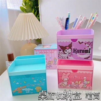 Kawaii Sanrio תיבת אחסון Kuromi Cinnamoroll קריקטורה חמודה תלמיד שולחן כתיבה קוסמטיקה מברשות ארגונית צעצועים בנות מתנות