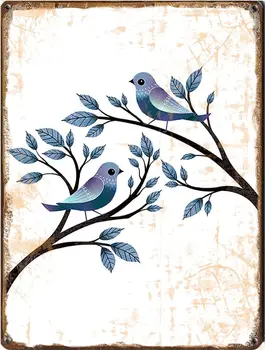 ציפורים הטבע אמנות קיר אפור וכחול ציפור כמה מינימליסטי עיצוב הבית בסגנון רטרו חידוש פח סימן חוות CountryCottage קישוט הקיר