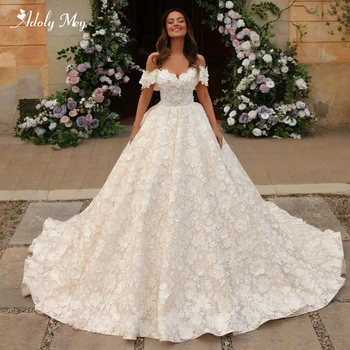 רומנטי מתוקה חרוזים 3D פרחים שמלת נשף שמלת החתונה 2023 מעולה רקמת תחרה רכבת בית משפט הנסיכה שמלת כלה.