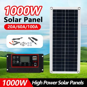1000W פאנל סולארי 12V תאים סולאריים 10A-100A בקר סולארי צלחת טלפון הקרוואן לרכב MP3 משטח קמפינג מטען חיצוני לסוללה אספקת